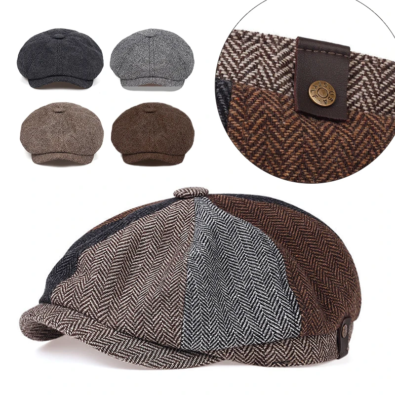 

Adjustable Retro British Style Newsboy Cap Men Cotton Warm Driver Caps Grey Brown Vintage Fashion Women New Octagonal Flat Cap