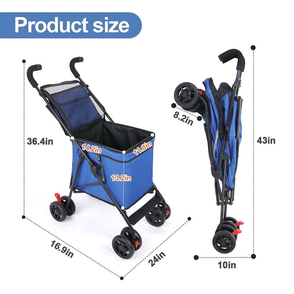 Impermeável Pet Stroller com 4 Rodas, Dog and Cat Cage, Puppy Travel, Folding Carrier, 4 Rodas