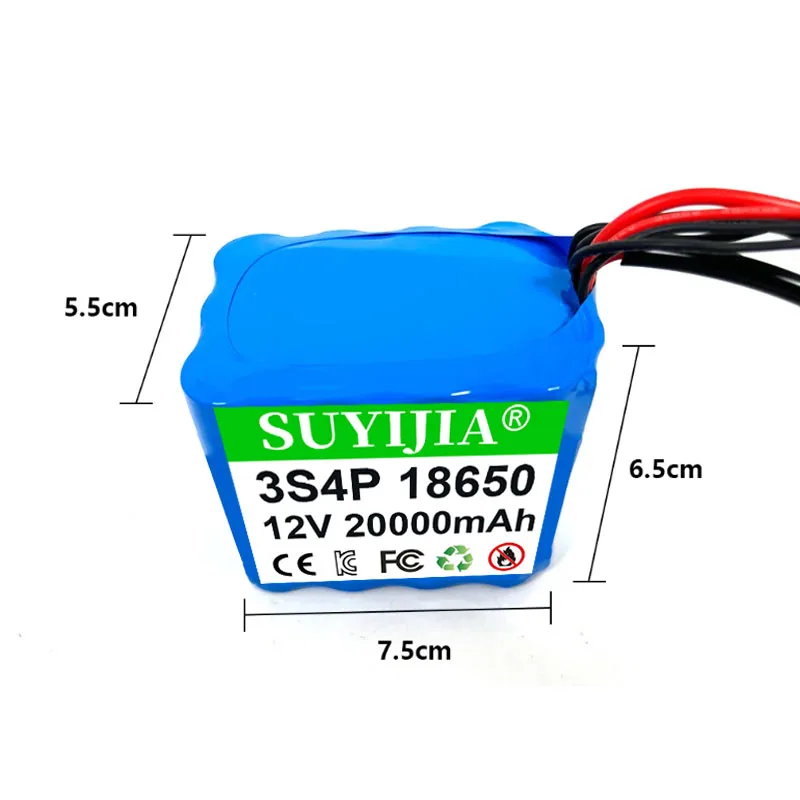 3.7V 18650 3S4P Li-ion Battery 12V 20Ah with BMS High Power Remote Control Bait Boat Battery Suitable for V030 GPS Bait Boat