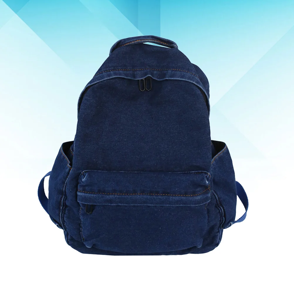1pc Canvas Rucksack For School School Backpack Work Denim Satchel Travel Shopping Backpack Retro Stylish Dark Blue