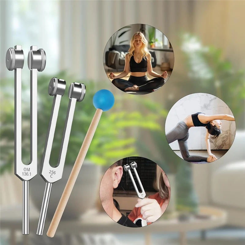 -A25M Tuning Fork Set OM136.1Hz 256Hz Chakra Tuning Energy Forks With Natural Gemstone Feet Suitable For Sound Therapy,Yoga