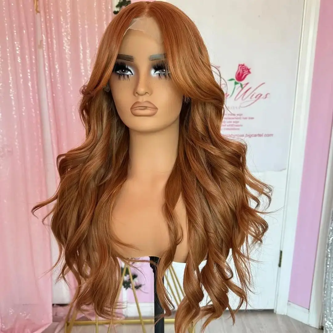 Fantasy Beauty High Quality Glueless Lace Front Synthetic Hair Wigs for Women 360 Ginger Brown Color Cosplay Lace Wigs Natural