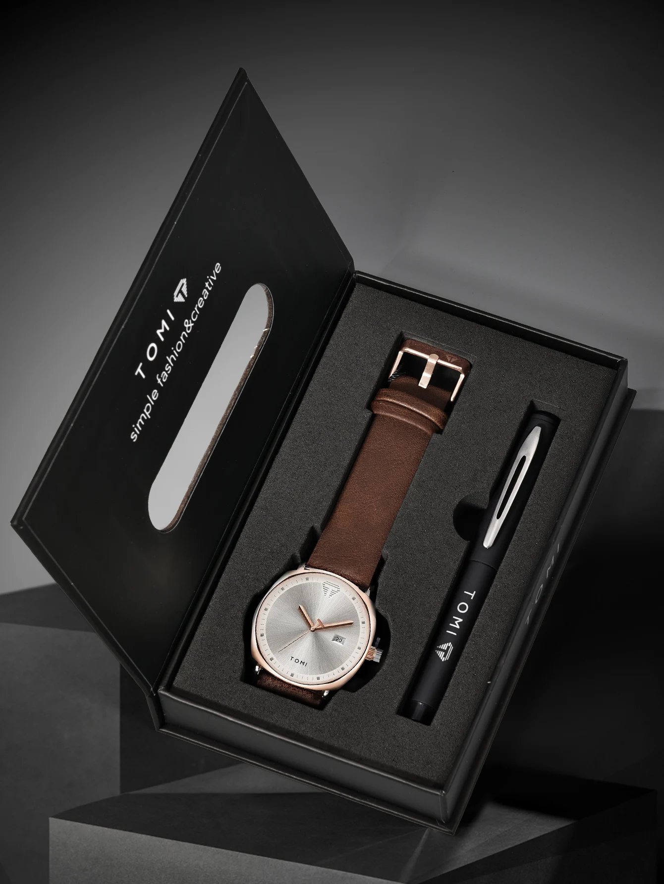 TOMI Neue 2PCS Luxury Business Männer Uhr Geschenk Box Set Einfache und Casual Männer Kalender Quarzuhr Stift Reloj männer Urlaub Geschenk – Detail 29