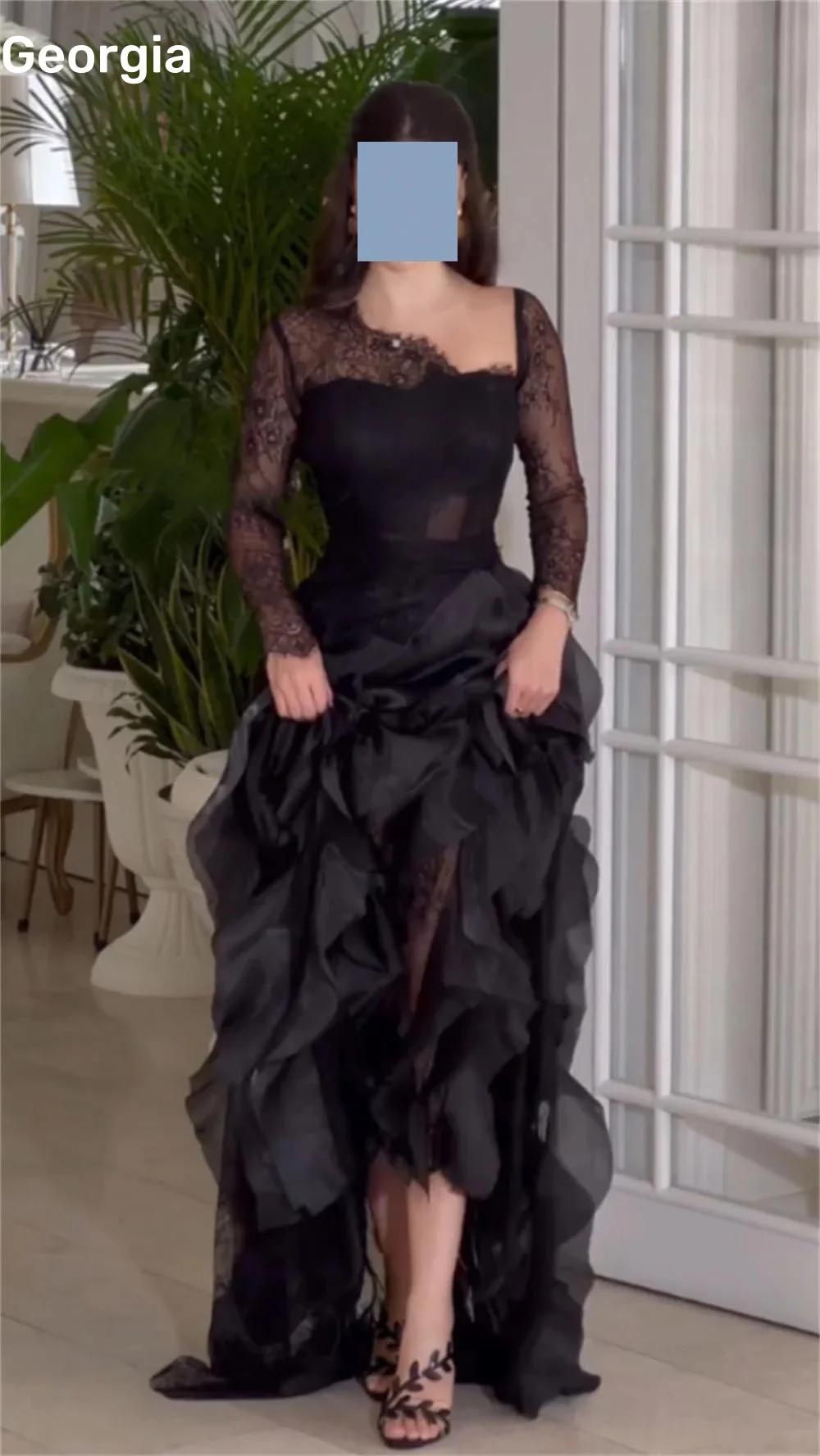Black Elegant Party Dresses For Women Customized A-Line Split Square Neckline Prom Dresses Flowers Zipper Up Wedding Party Dress