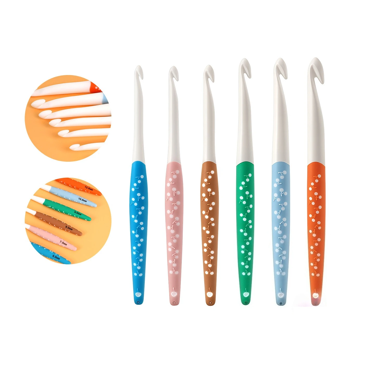 

Набор из 6 крючков для вязания из АБС-пластика (6,0-12,0 мм), разноцветные вязальные иглы с увеличенной ручкой для толстой пряжи, пледов и домашних поделок