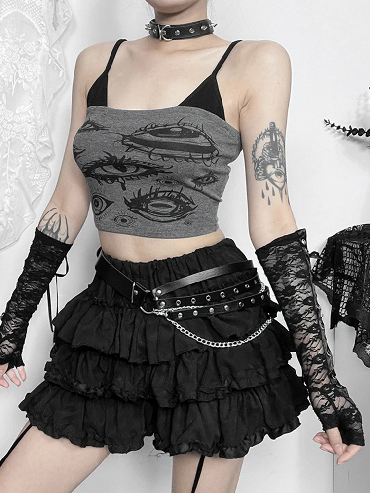 Altgoth Y 2K Gothic Grey Camis Vrouwen Vintage Esthetische Streetwear Harajuku Devil Eye Print Crop Tank Top Emo Alt Rave Outfits