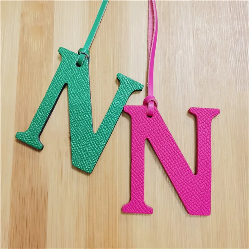 DIY Alphabet I J K L M N O Genuine Leather Initial Capital English Letter Keychain Backpack Pendant Ladies Women Bag Charm