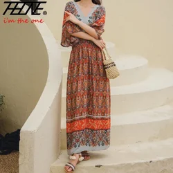 Vestido Feminino Indian Maxi Dress for Women Ropa De Mujer Long Casual Vintage Korean Style Floral Print Boho Frock Sexy Dresses