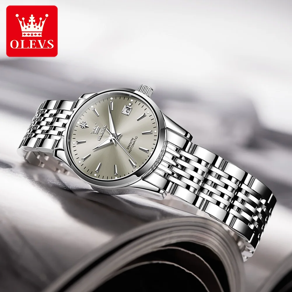 นาฬิกา OLEVS 6635 ของแท้ ระบบจักรกล สำหรับผู้หญิง แบรนด์ดัง ตัวเรือนสแตนเลส กันน้ำ เรืองแสง พร้อมปฏิทิน นาฬิกาข้อมือผู้หญิงสุดหรู