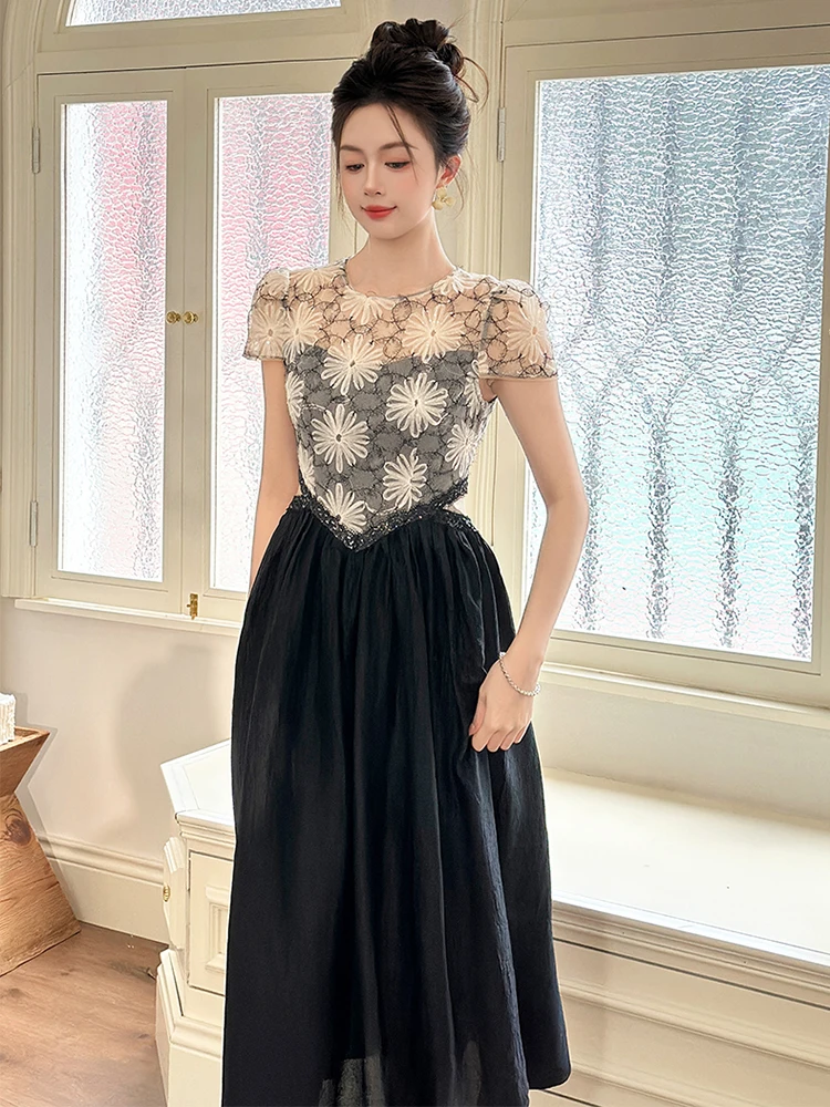 فستان رائع مثير للحفلات المسائية للنساء صدرية من الدانتيل مُزينة بنقشة الزهور بقماش شفاف رداء نسائي أنيق مستوحى من الطراز البهجة #1