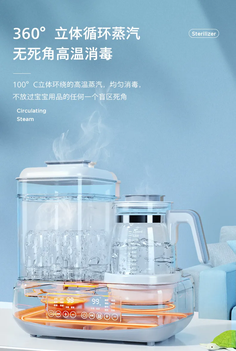 220V Baby Bottle Sterilizer and Warmer 2 in 1 Portable Milk Bottle Heater with Drying Function for Infant WAQ