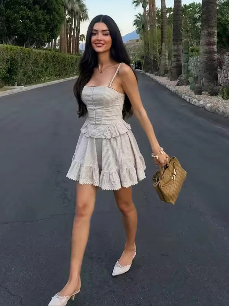 

Foridol Plaid Printed Skirt Set for Women Summer Spring Casual Beach Short Dress Set 2 Pieces Outfits Matching Set 2025