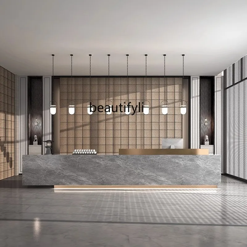 

Customized hotel lobby Sales office Artificial marble company Front desk Reception desk Medical beauty high-end rock slab bar