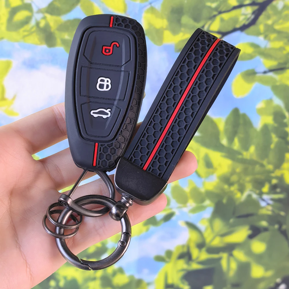 Metallic Silicone Honeycomb Cover With Keychain For Ford ST Line Fiesta Focus Mondeo Ecosport Kuga Puma Edge Escape Fob