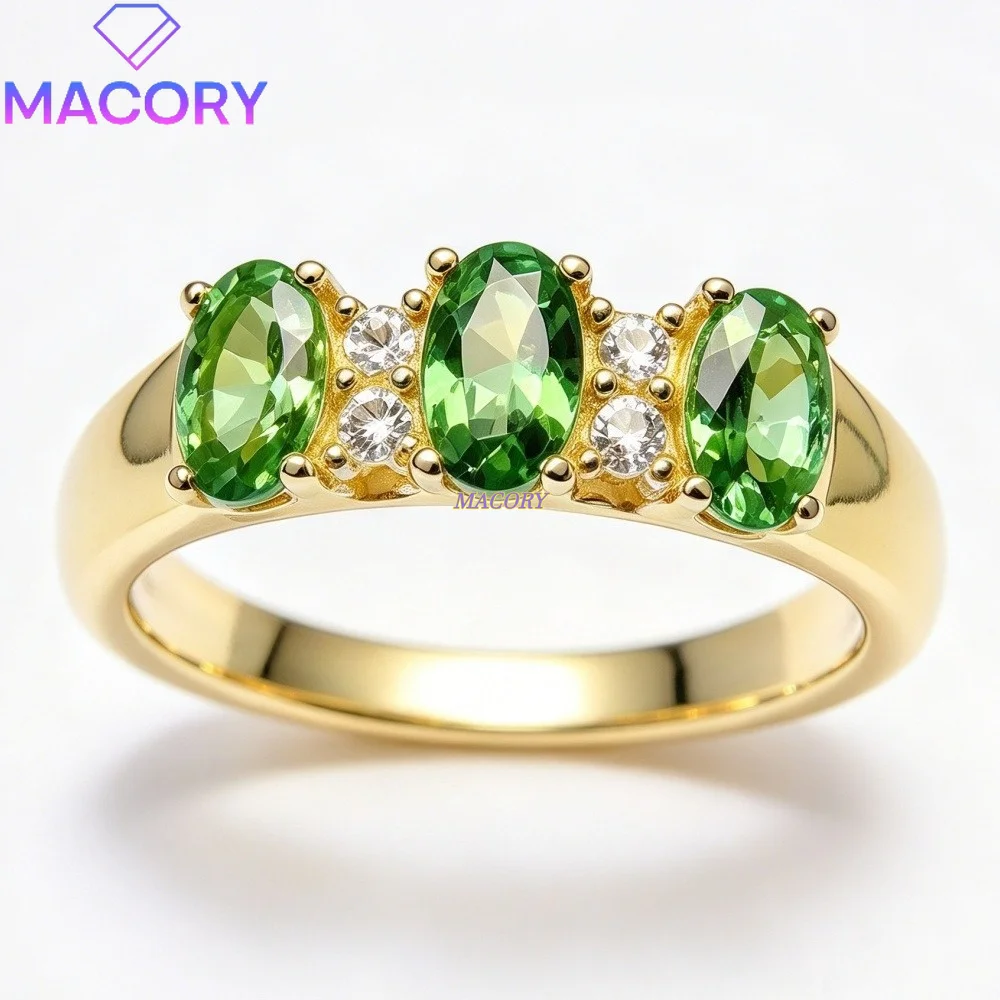 Natural Tsavorite Band Ring S925 Sterling Silver Zircon Inlaid Delicate Stacking Ring Daily Wear Anniversary gift for Ladies