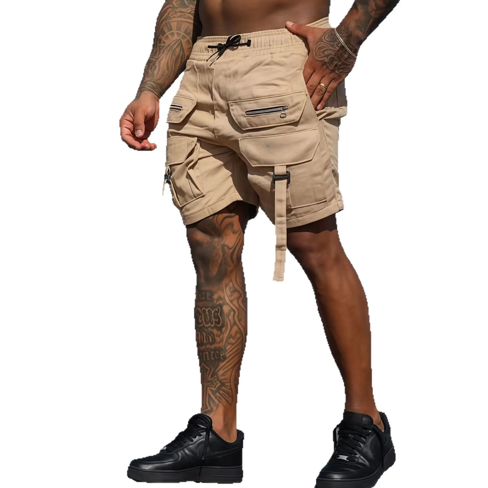 2026 Men New Male Multi Pockets Street Punk Hip Hop Cargo Shorts Mens Tactical Techwear Knee Length Wide Leg Short Pants