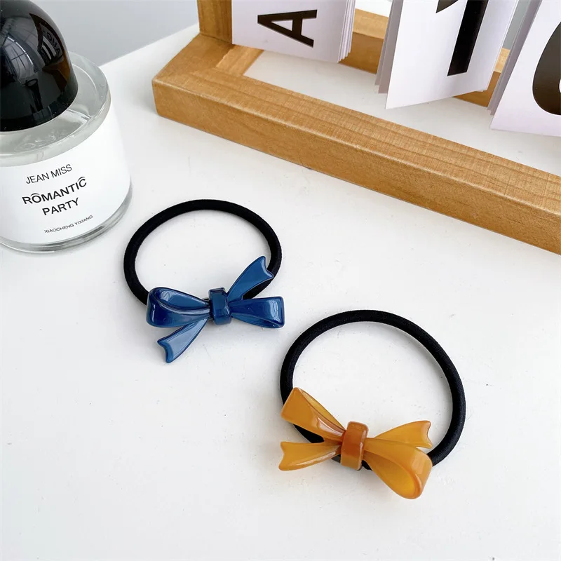 2022 Ins Hot Selling Acetate Bowknot Hair Ring High Resilience Thin Simple Elastic Hair Bands For Women