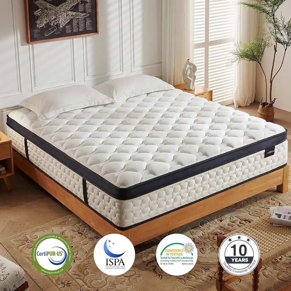 Colchão Queen 14 Polegada Espuma de Memória de Gel Híbrido com Mola de Bolso Alívio de Pressão Suporte de Isolamento de Movimento Respirável