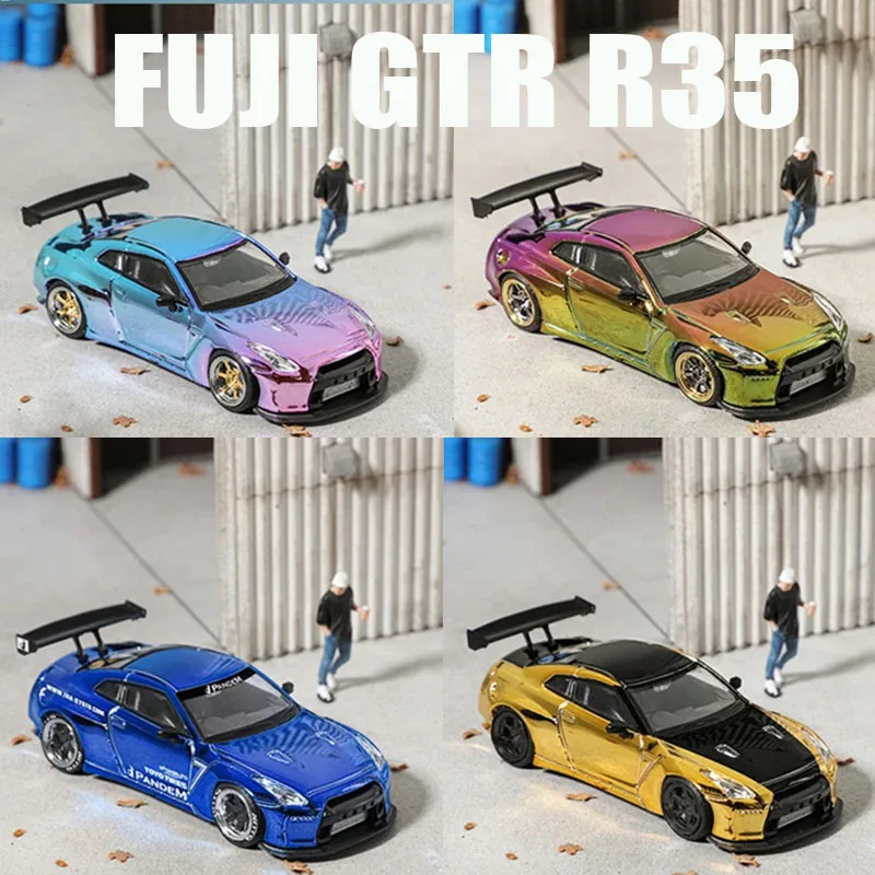 

FUJI 1:64 Pandem GTR R35 Chrome Diecast Diorama Car Model Collection Miniature Toys