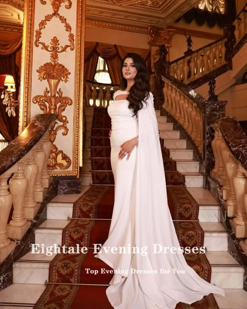 Eightale Abiti da sposa arabi Personalizzati senza spalline con perline Maniche ad aletta Abiti da sposa a sirena avorio Abiti da sposa