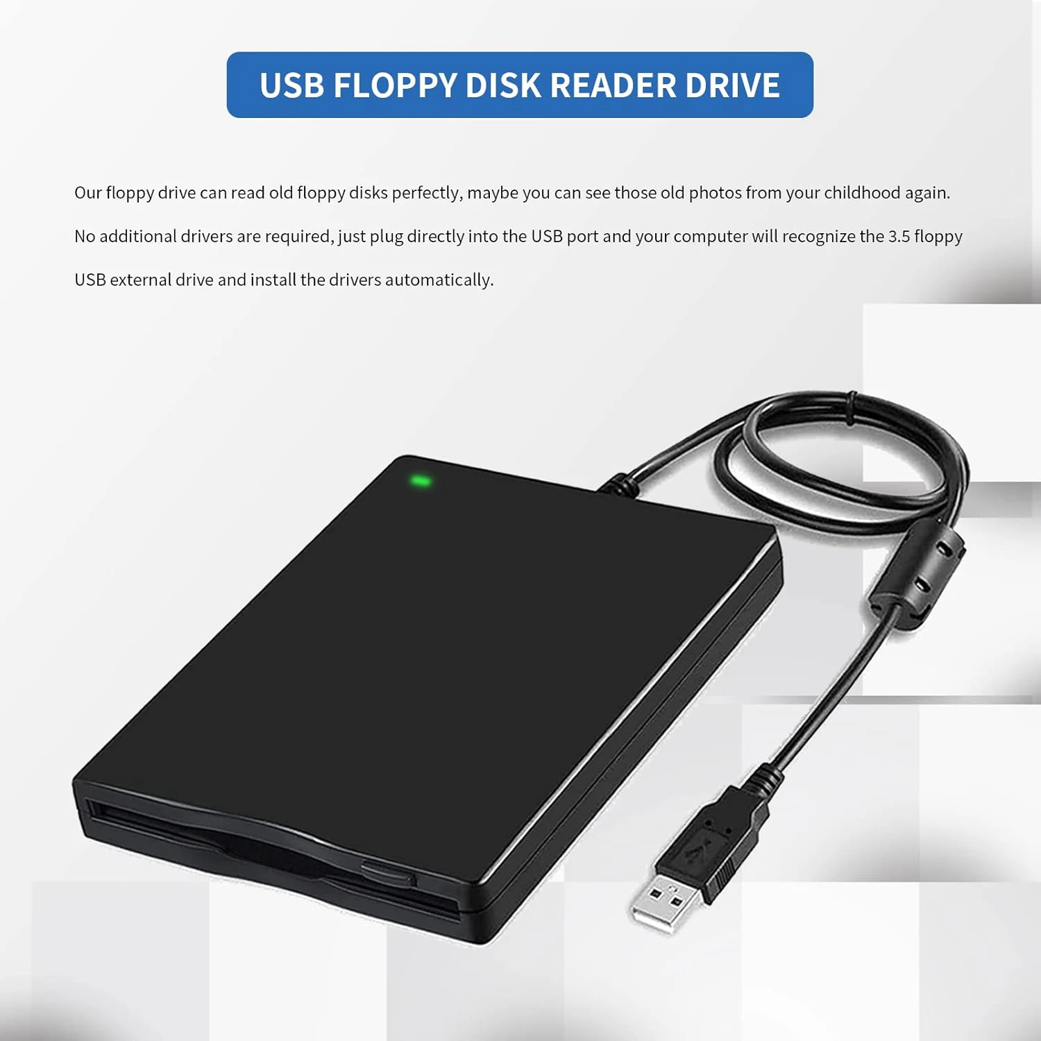 LJIAL USB Floppy Disk Reader Drive,3.5" Portable External 1.44MB FDD Diskette Drive for Windows 11/10/8/7/XP/Vista PC Laptop Mac