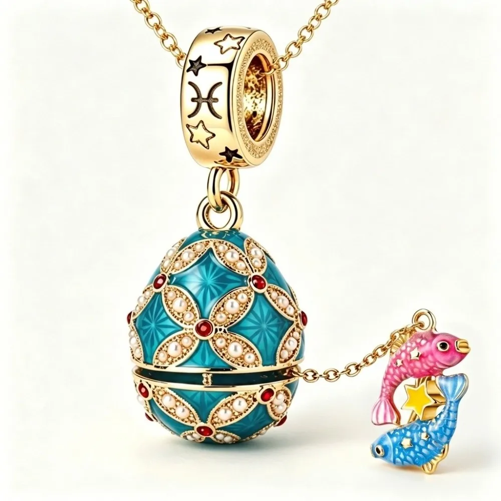 New Chinese Style Enamel Easter Egg Pendant Hollow Locket Detachable Design Russian Egg Necklace Openable Design Vintage Style