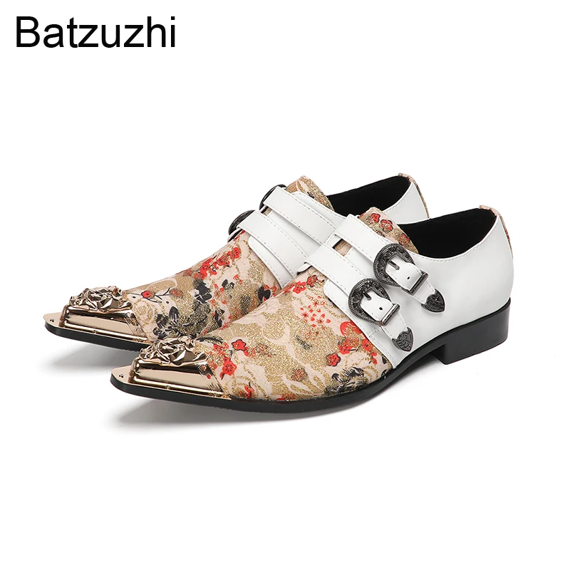 

Batzuzhi Top Fashion Men's Shoes Brow White Men's Leather Dress Shoes Man Slip on Buckles Decoration Men's Party, Wedding Shoes