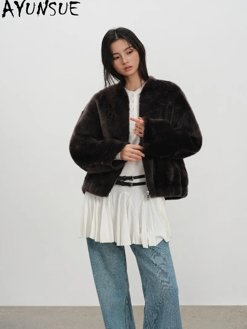 AYUSNUE Womens Lacon Style Short Hair Merino Shearling Coat Short Genuine Sheepskin Fur Jacket Ladies Winter Clothing Fashion