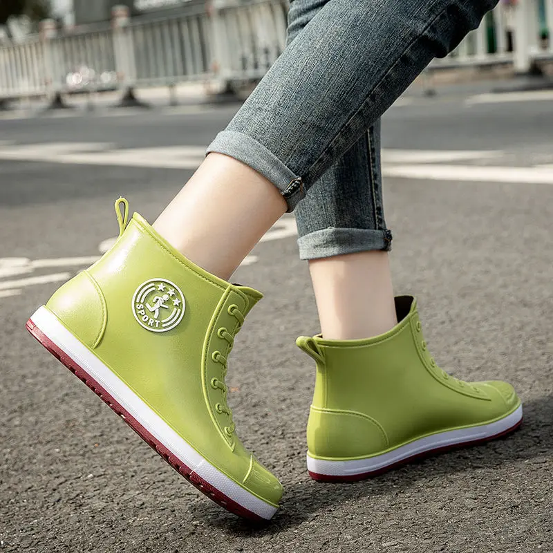 Black rubber boots woman for rain galoshes 2024 new spring summer ankle rain boots causual outdoor working water shoes