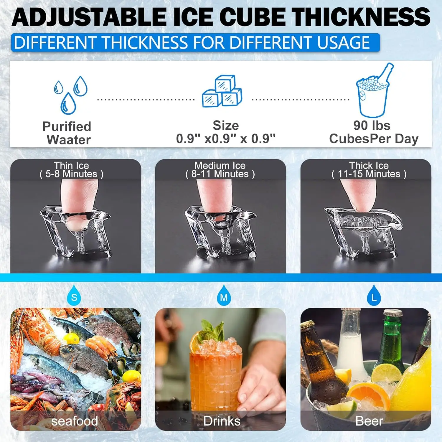 เครื่องทำน้ำแข็ง90LBS/24H กล่องจัดเก็บ33LBS อิสระสแตนเลสสตีลน้ำประปาและโหลดด้านบนสำหรับเครื่องทำภัตตาคาร