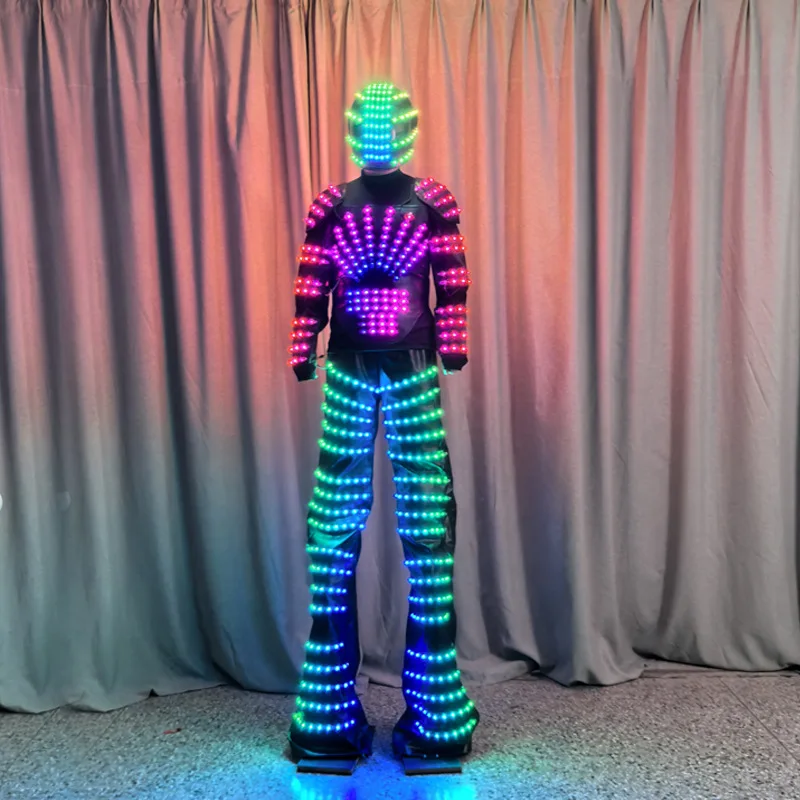 LED Stilt Robot Costume Helmet Men Light up Robot Walker Luminous Party Stage Performance Electronic Music Festival DJ Rave Show