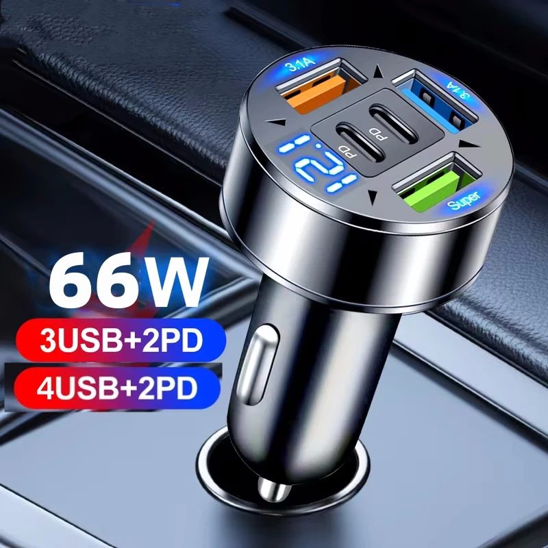 66W 5/6Port USB car charger Quick Charge 3.0 car phone charger for iPhone Samsung Xiaomi fast charging cigarette lighter adapter