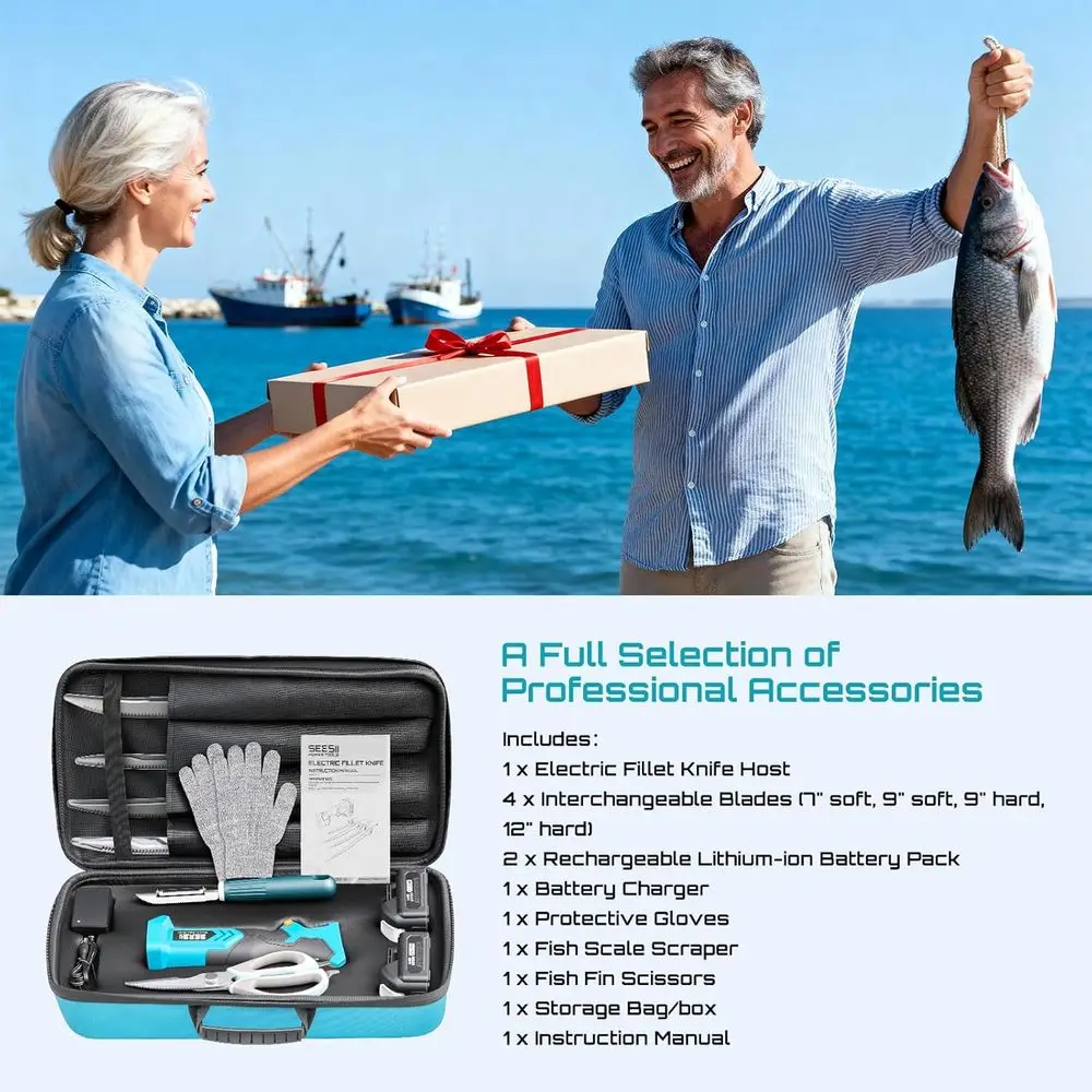 Draadloos elektrisch filetmes met 4 messen, oplaadbaar filetmes met hoge snelheid voor vis, antisliphandgreep, veiligheidsslot, opslagba