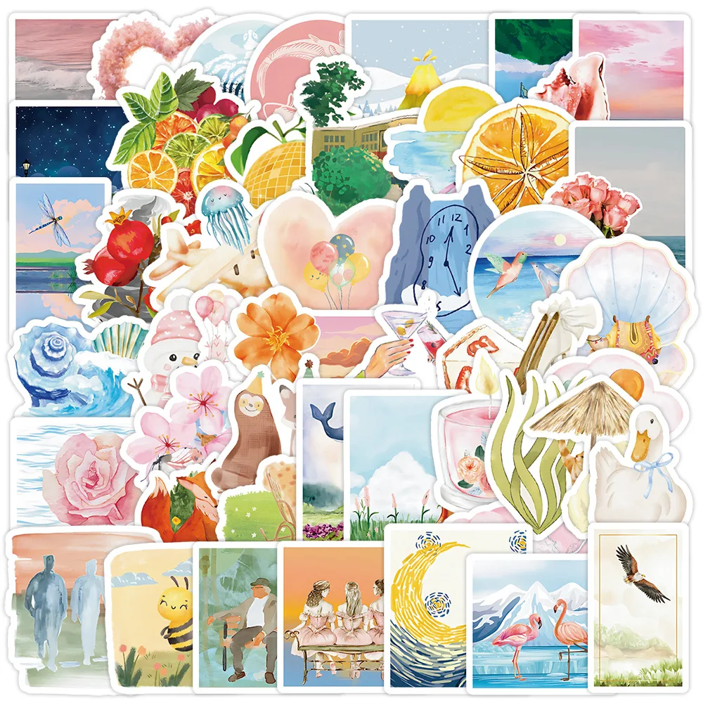 

10/30/50Pcs Watercolor Aesthetics Graffiti Creative Decorative Stickers DIY Guitar Water Cup Skateboard Waterproof Stickers