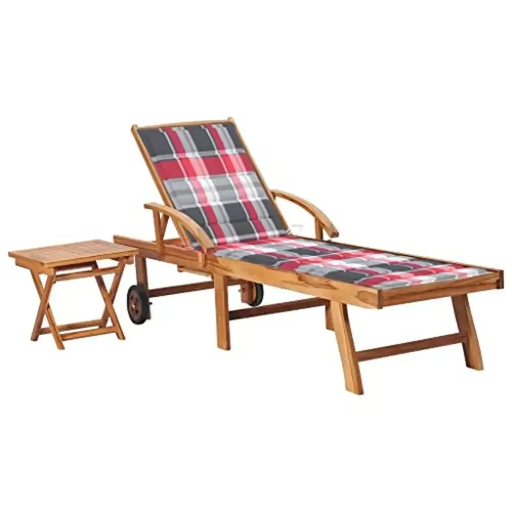 Solid Teak Wood Sun Lounger Adjustable Backrest Footboard Side Table Cushion Patio Garden Leisure Brown 48.96lbs Kiln-Dried