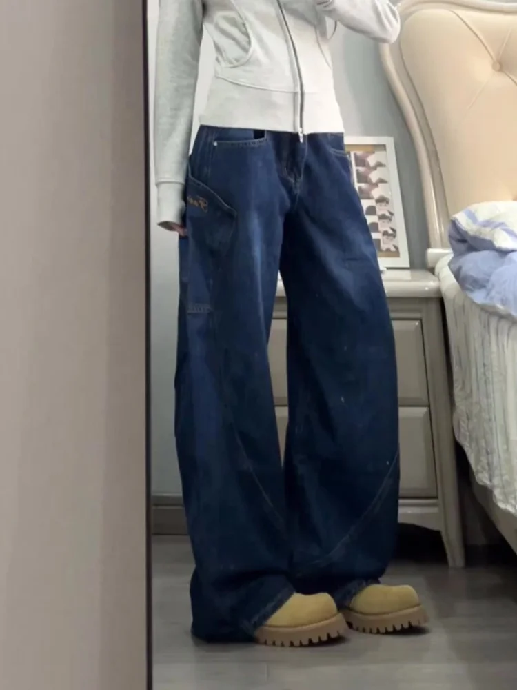 

Широкие джинсы с высокой талией, женская свободная рабочая одежда, джинсовые осенне-зимние брюки, драпированные брюки длиной до пола, брюки-бананы