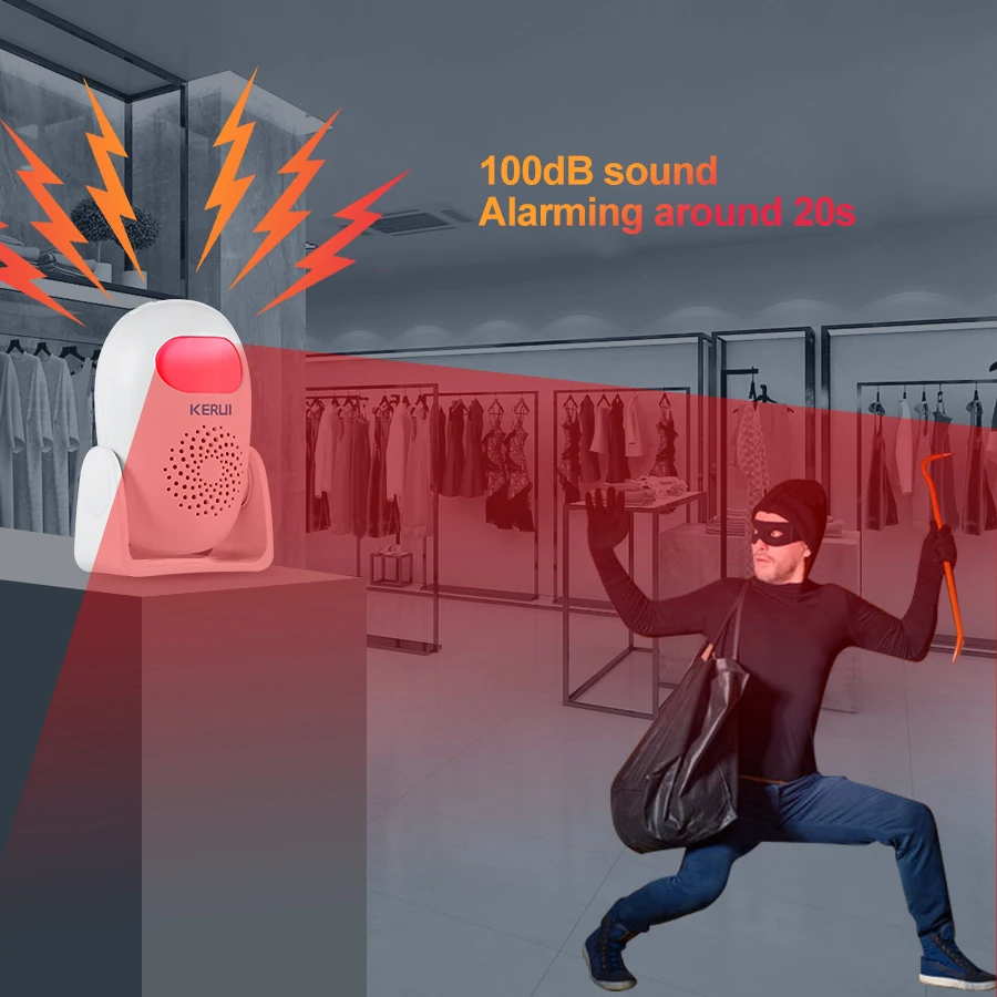 KERUI Allarme sensore di movimento PIR wireless Carillon di benvenuto Modalità allarme e modalità benvenuto Rilevatore di movimento a infrarossi 11 paesi Lingua