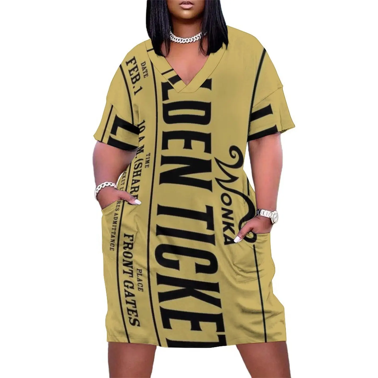 golden ticket Loose Pocket Dress fairy dress elegant women's sets summer dress woman 2025 Womens dresses