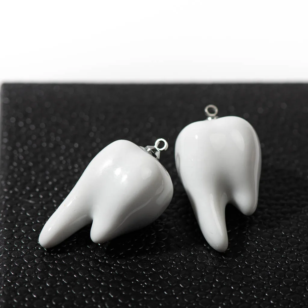 2pcs 2size Ceramic Teeth Pendant Necklace & Earring Set Ideal for DIY Porcelain Jewelry Making Accessories Z747