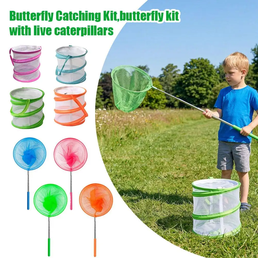 Kids Butterfly Catching Kit Foldable Mesh Insect Habitat Cage  Extendable Bug Catching Net Educational Outdoor Exploration Toy