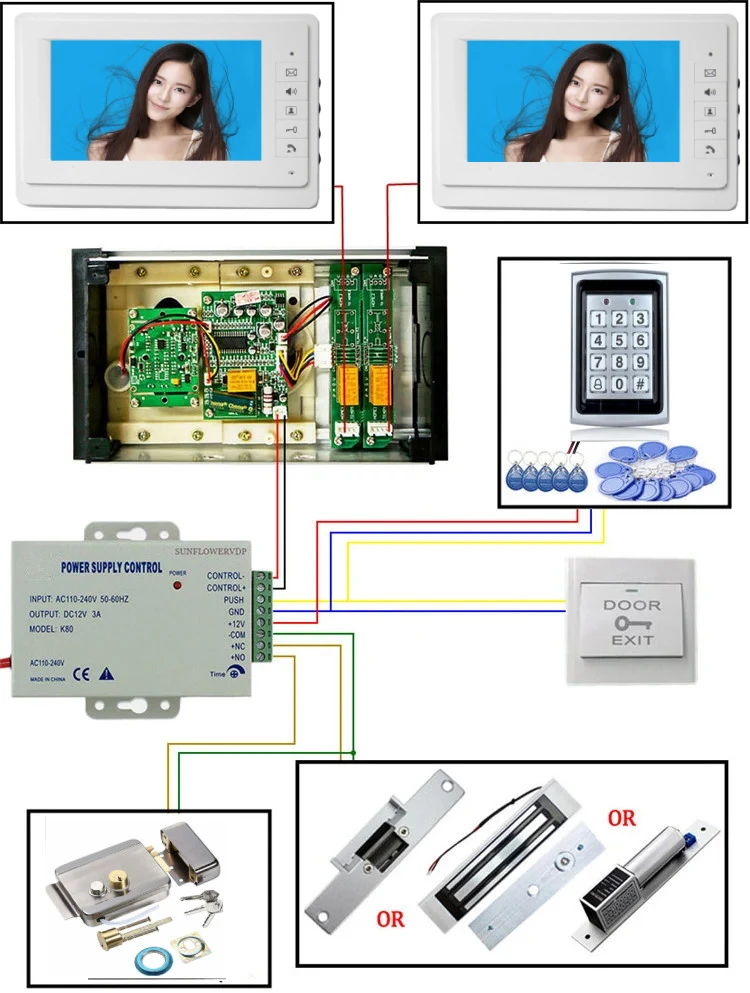 7Inch 2/3/4/5/6/8/10/12 Units Apartment Night Vision Wired 4 Wire Video Door Phone Intercom systems