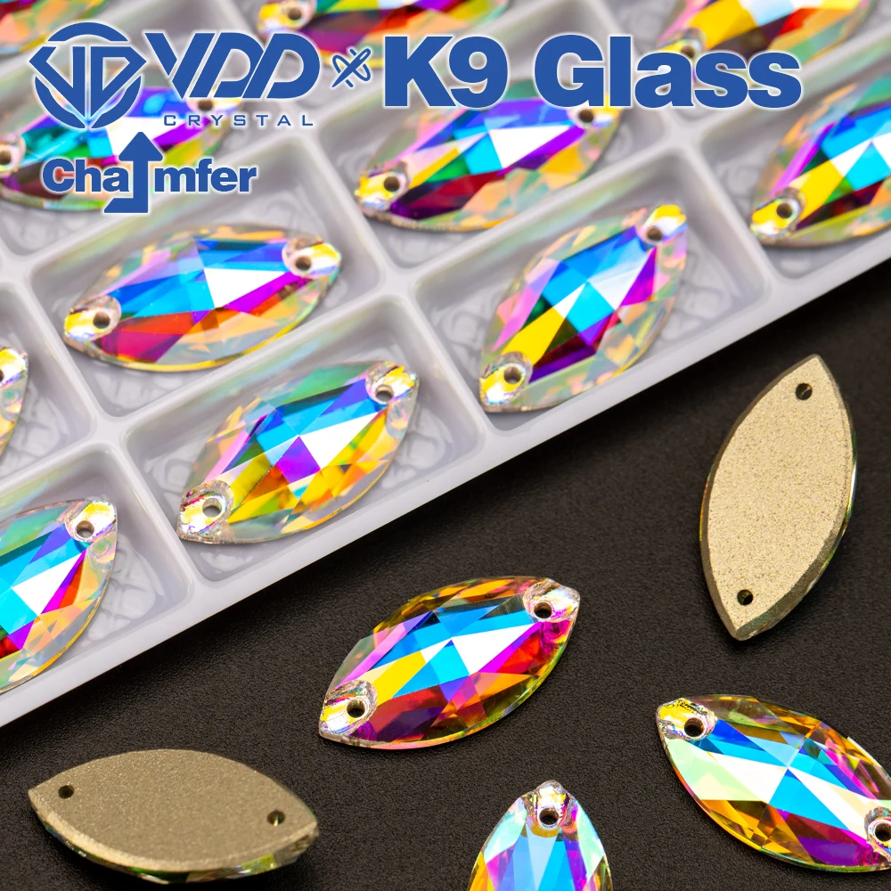 VDD Navette AAAAA Top Quality K9 Glass Sew On Rhinestones Sewing Crystal AB Flatback Strass Stones For Craft Clothes Accessories