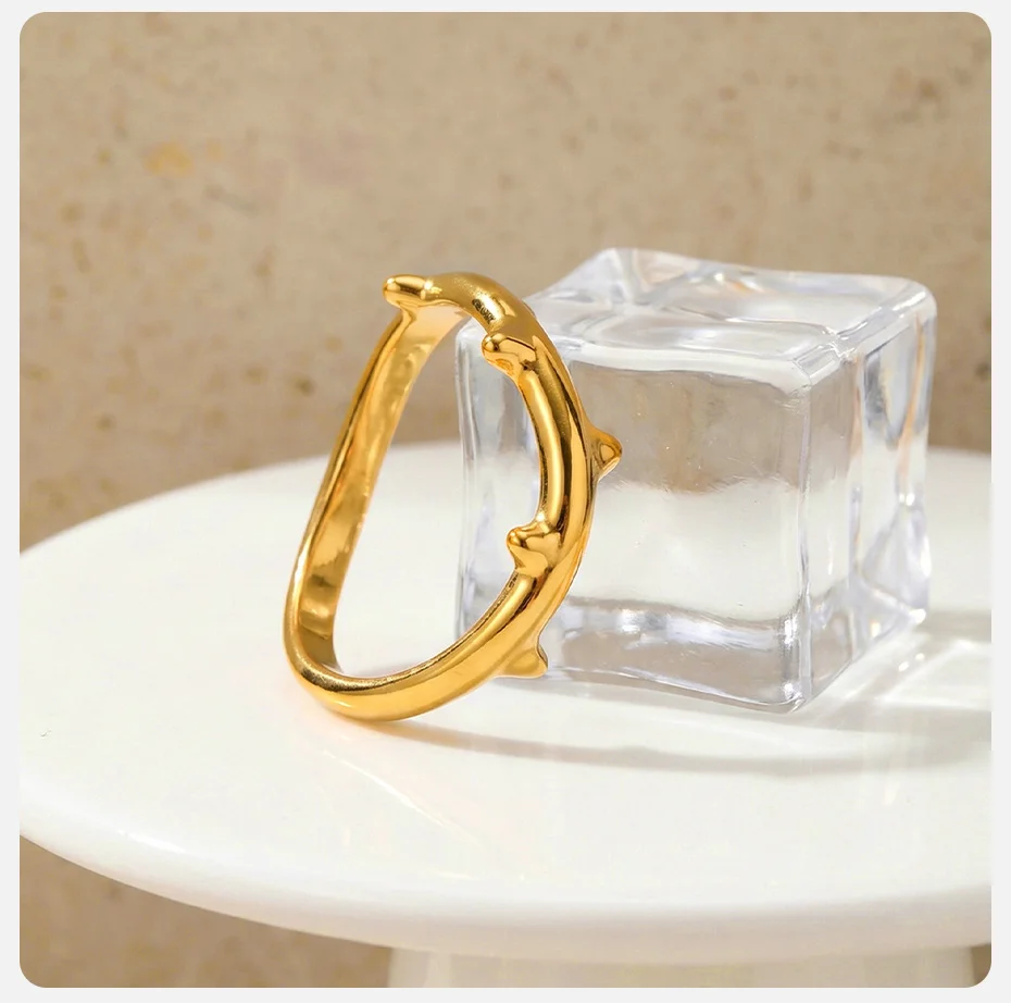 Vnox Einzigartiger Vintage-Dornenring für Frauen, vergoldeter Edelstahl, geometrischer Fingerring, minimalistischer Punk-Schmuck, tägliche Geschenke – Detail 6