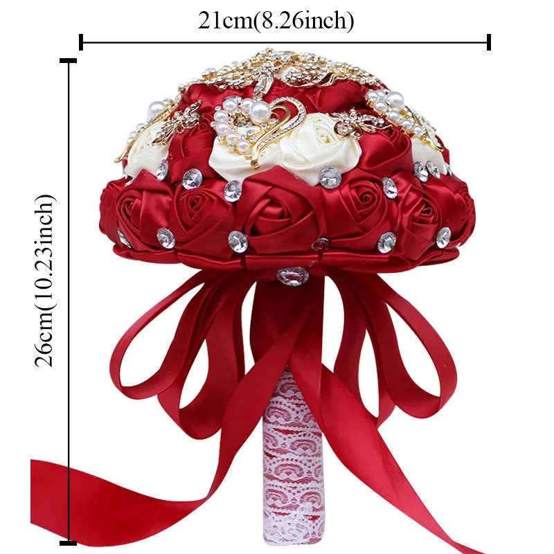 

Spot Bridal Bridesmaid Hand Bouquet Rhinestone Pearl Ribbon Bridal Bouquet DIY Wedding Chapel Decoration W796
