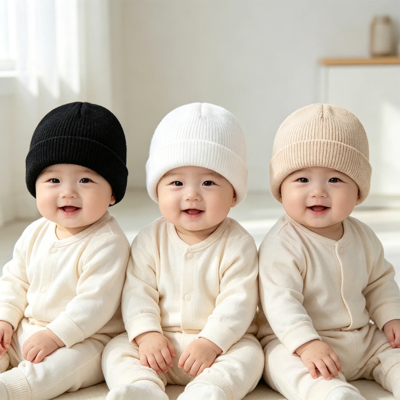 Juego de 3 gorros para niños, gorro de punto de invierno para niños, gorro de ganchillo de lana de color sólido, gorro cálido antifrío para bebé de 1 a 3 años