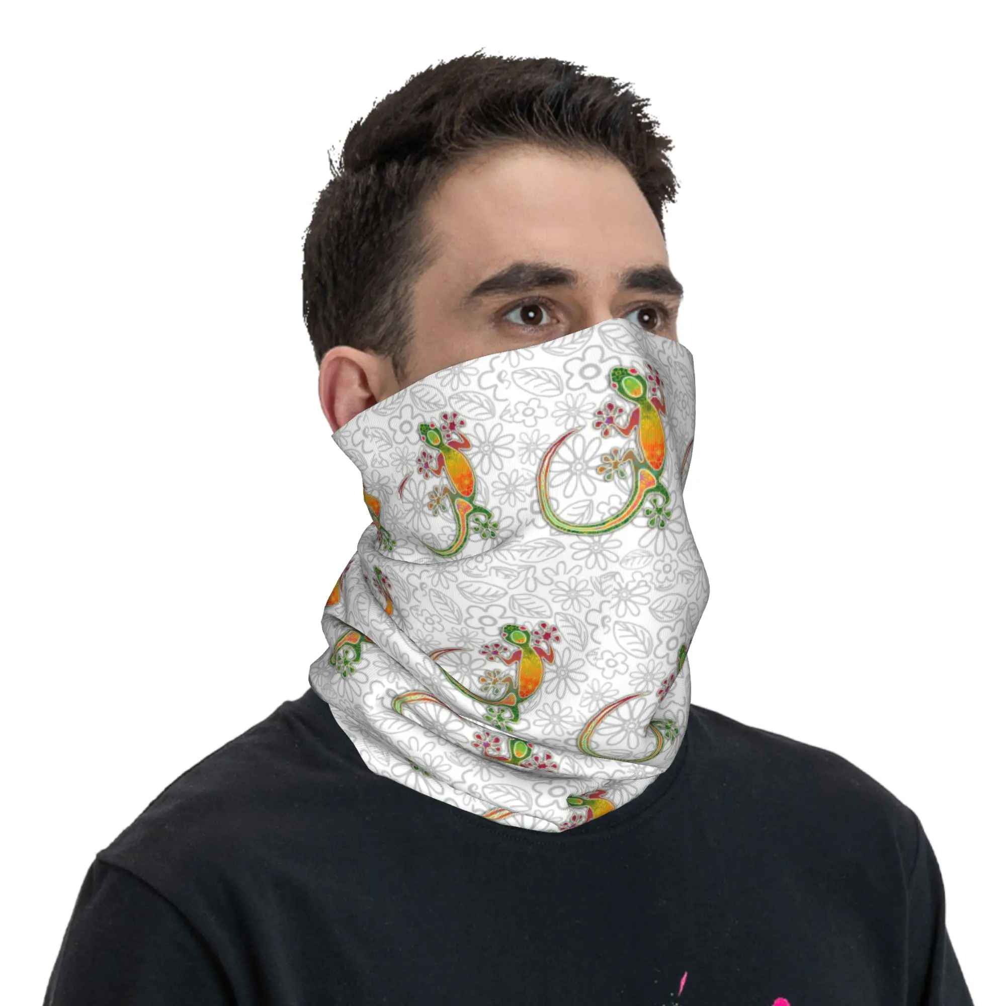 Gecko Ethnic Tribal Lizard  African Bandana Neck Cover Printed Mask Scarf Face Mask Cycling for Men Women Adult All Season