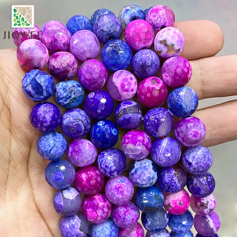 Natural Stone Blue Purple Dream Fire Dragon Veins Agates Round Loose Beads for Jewelry Making Diy Bracelet 15'' Strand 12mm