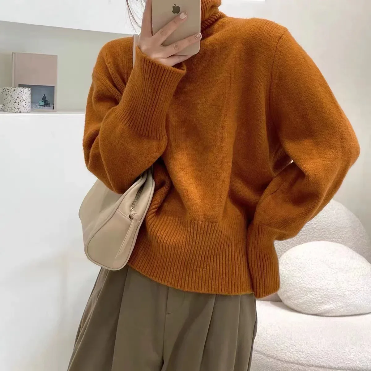 Pullover Langarm Roll kragen pullover solide Frauen Kleidung Pullover Strick pullover High Street lose 2024 Sommer leichte Dehnung