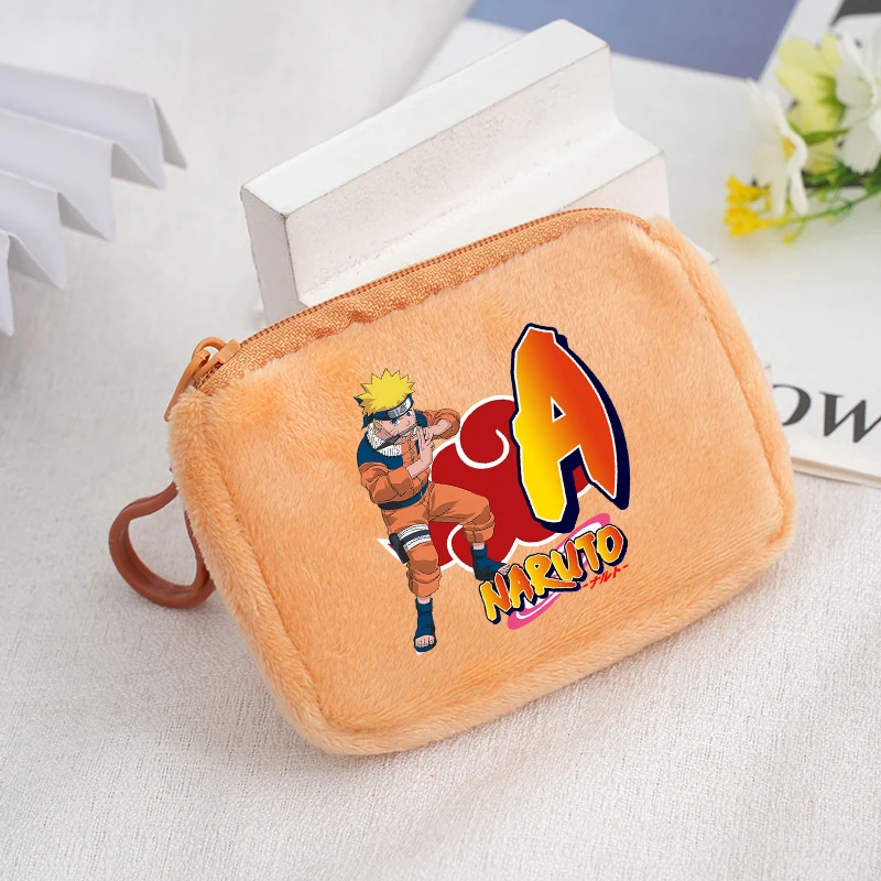 Narutos monedero de felpa para niño y niña, Mini billeteras de Anime Kawaii, bolsa de almacenamiento de joyería de gran capacidad con dibujos animados, funda para auriculares, regalos