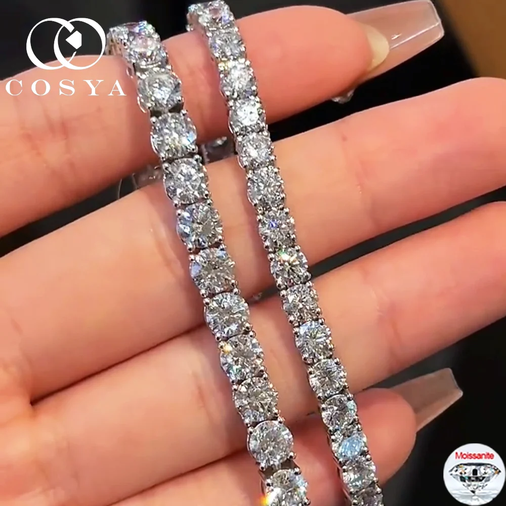 

COSYA 2.5/3/4/5mm Full Moissanite Tennis Bracelet S925 Silver 18K Gold Plated For Women Man D VVS1 Sparkling Lab Diamond Jewelry